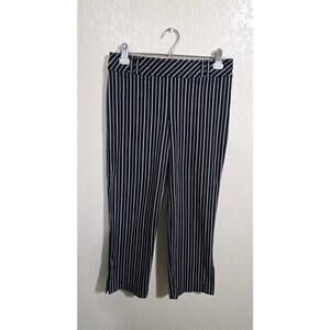 Ann Taylor LOFT Vertical Striped Trousers Navy Blue White Size 4 Dress Pants